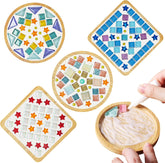 4 Sets DIY Glass Mosaic Tile Kit with Wooden Coasters